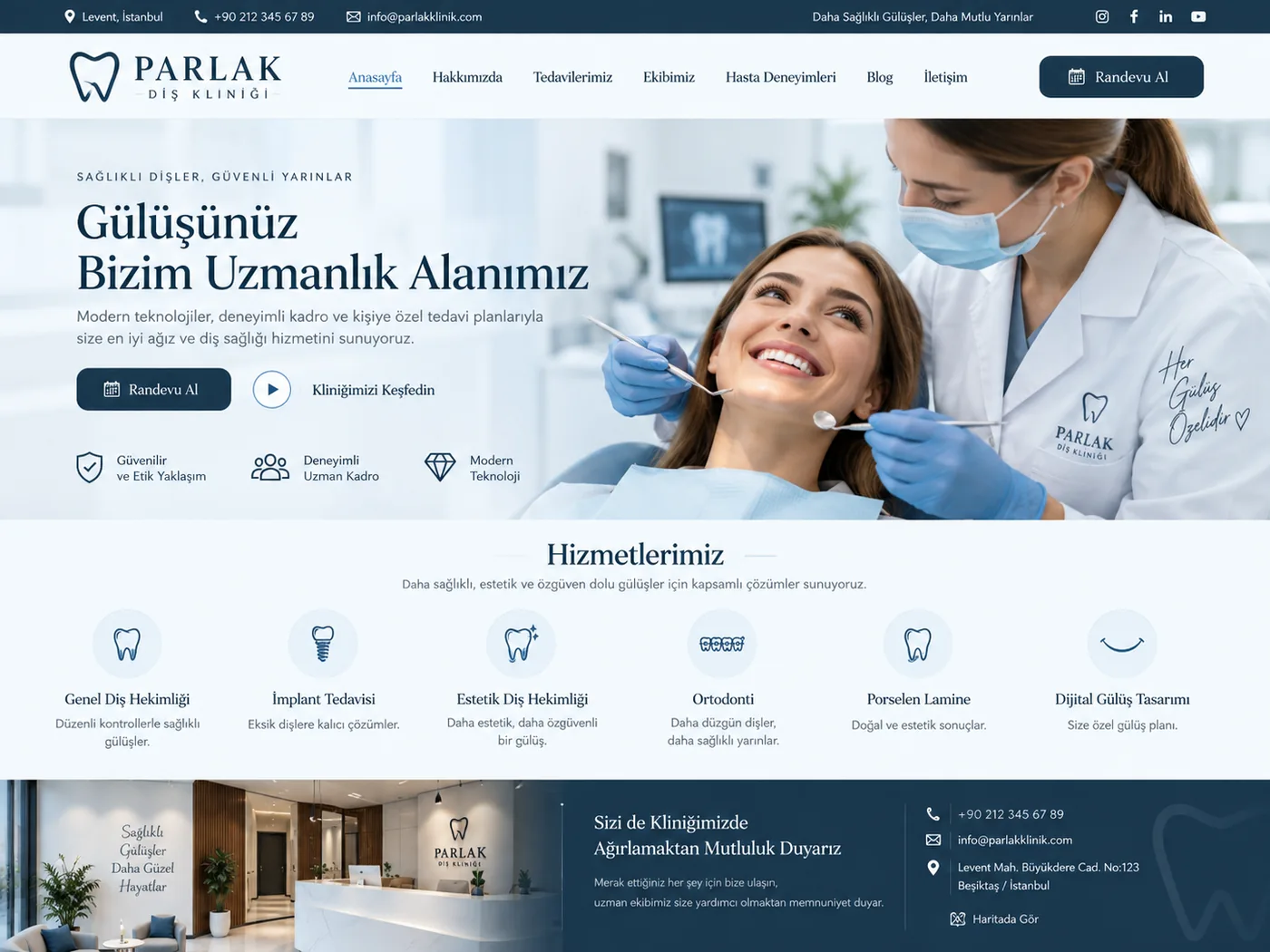 Diş Kliniği için demo web sitesi tasarımı